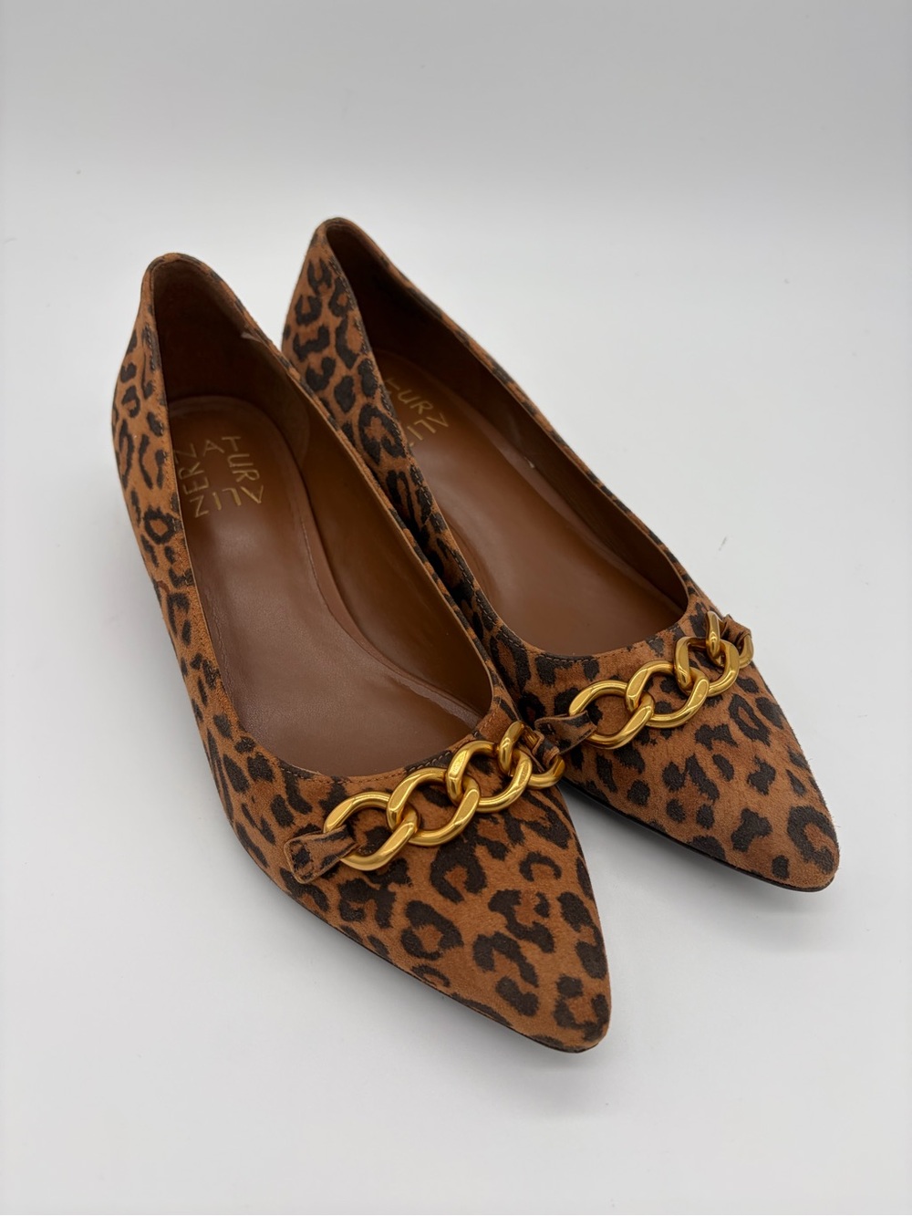 Naturalizer Becca Pointed Toe Flared Block Heel Flats Tan Leopard Print Size 6M